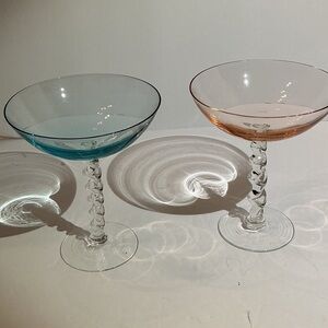 Colored Coupe twisted stem Glasses Set of 2 - Blue & Pink -